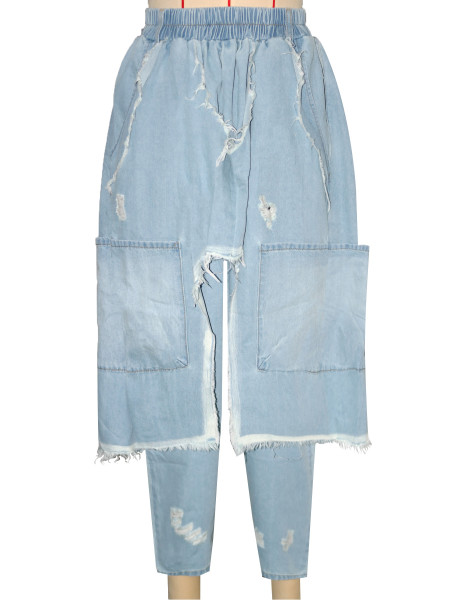 Wear and tear denim pants with holes, loose Harun pants