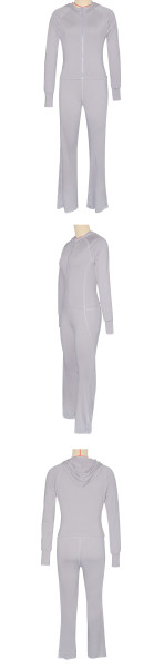 High stretch hooded zipper top, long pants sports suit