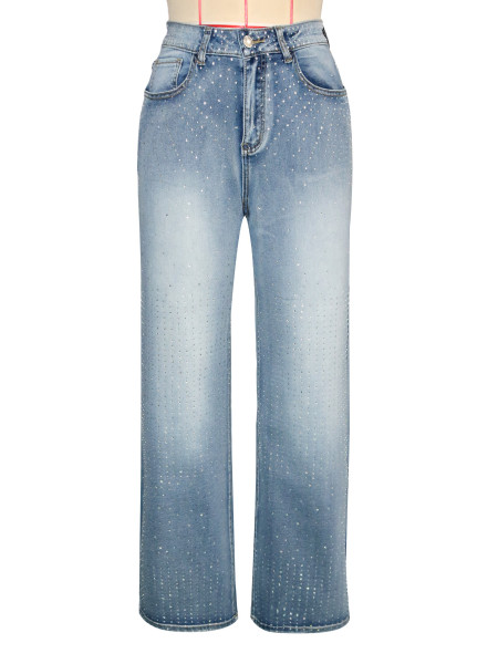 Hot stamping straight leg denim pants