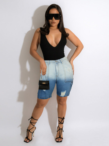 Color changing ripped denim shorts