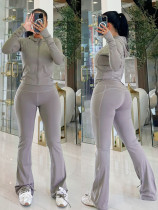 High stretch hooded zipper top, long pants sports suit