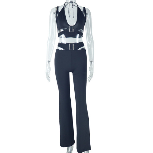 Neck hanging vest, metal decorative pants, sports suit