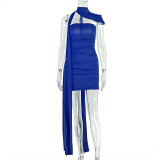 Wrinkle strap wrap hip skirt strapless one neck short dress