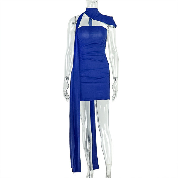 Wrinkle strap wrap hip skirt strapless one neck short dress