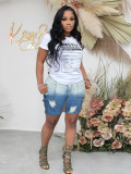 Color changing ripped denim shorts