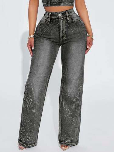 Hot stamping straight leg denim pants