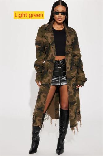 Women's perforated camouflage long windbreaker