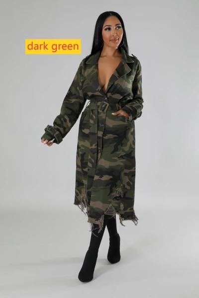 Women's perforated camouflage long windbreaker