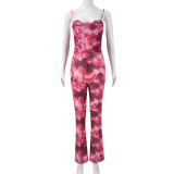 Mesh printed backless camisole jumpsuit