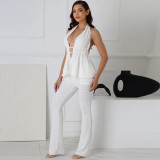 Strap up chest and backless hanging neck long pants set