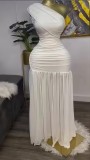 Sleeveless diagonal collar pleated slit long dress