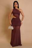 Single shoulder strap dress with exposed waist and transparent skirt, solid color dress
