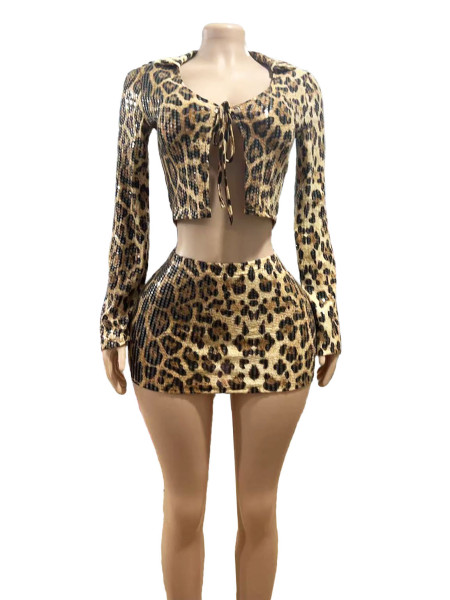 Leopard stripe top and skirt set