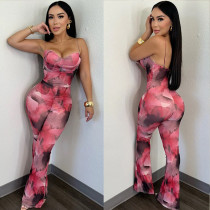 Mesh printed backless camisole jumpsuit