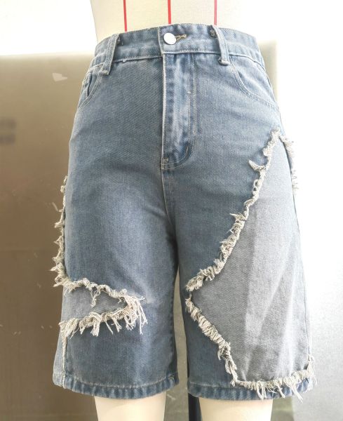 Star tassel fringed loose straight denim shorts