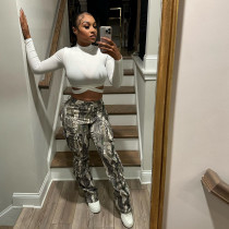 Splicing camouflage printed high waisted contrasting pants