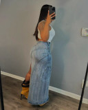 Side slit denim half length skirt