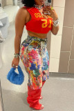 Digital printed multi-color pocket denim shorts