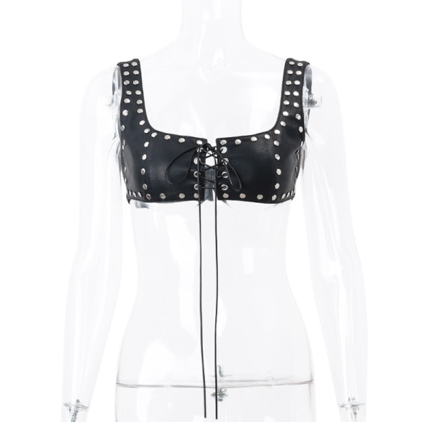 PU leather cardigan tie vest top