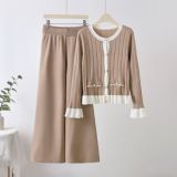 Horn sleeve knitted cardigan with ruffle hem long sleeved sweater set