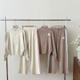 Slim fit sports exterior zipper top, wide leg pants, knitted two-piece set