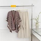 Long sleeved knitted sweater high waisted wide leg pants three piece set