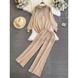 3D Heavy Industry Knitted Hooded Wide Leg Pants Set