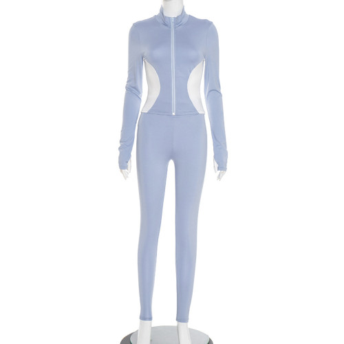 Color blocked top, sports jacket, long pants set