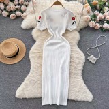 Embroidered Rose Knitted Dress