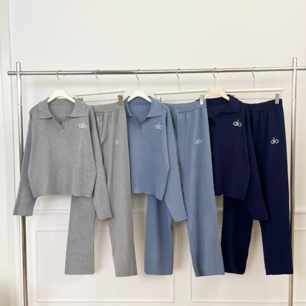 Polo collar knitted top high waist wide leg pants two-piece set
