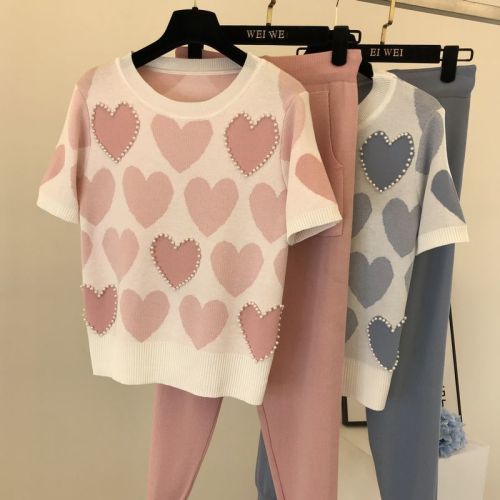 Knitted short sleeved pants two-piece set