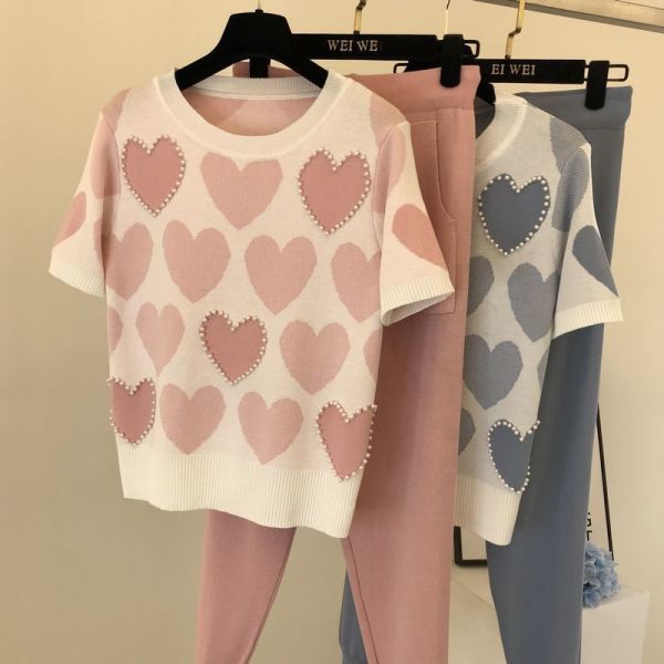 Knitted short sleeved pants two-piece set