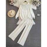 3D Heavy Industry Knitted Hooded Wide Leg Pants Set