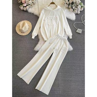 3D Heavy Industry Knitted Hooded Wide Leg Pants Set