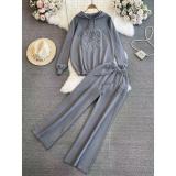 3D Heavy Industry Knitted Hooded Wide Leg Pants Set