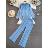 3D Heavy Industry Knitted Hooded Wide Leg Pants Set
