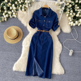 Polo collar denim dress