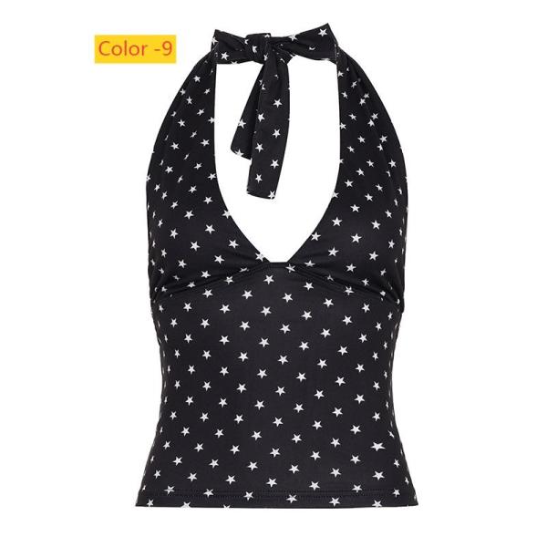 Polka dot neck strapless vest with black fungus edge hem and suspender top