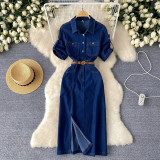 Polo collar denim dress