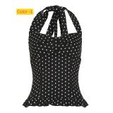 Polka dot neck strapless vest with black fungus edge hem and suspender top