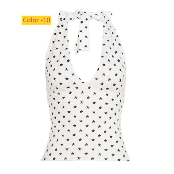 Polka dot neck strapless vest with black fungus edge hem and suspender top