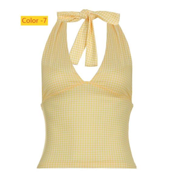 Polka dot neck strapless vest with black fungus edge hem and suspender top