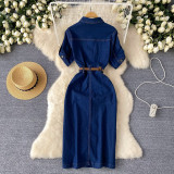 Polo collar denim dress