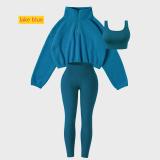 Plush hoodie yoga suit workout three piece set