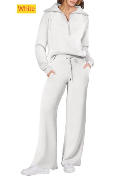 Sports zipper long sleeved sweatshirt wide leg pants two-piece set