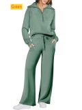 Sports zipper long sleeved sweatshirt wide leg pants two-piece set