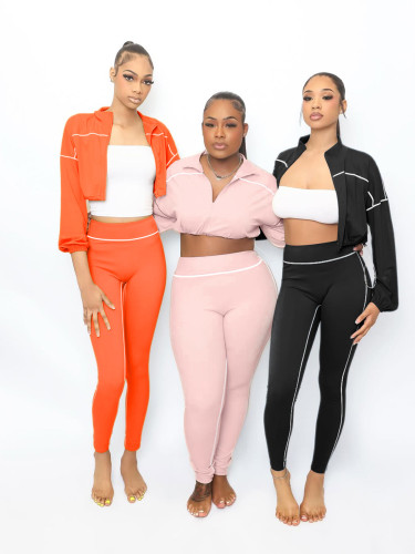 Sports long sleeved zipper two-piece set