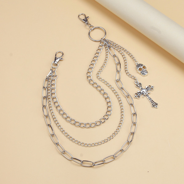 Multi-layer chain skull and cross pants chain pendant decoration