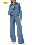 Sports zipper long sleeved sweatshirt wide leg pants two-piece set