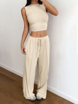 Sleeveless T-shirt Wide Leg Pants Set